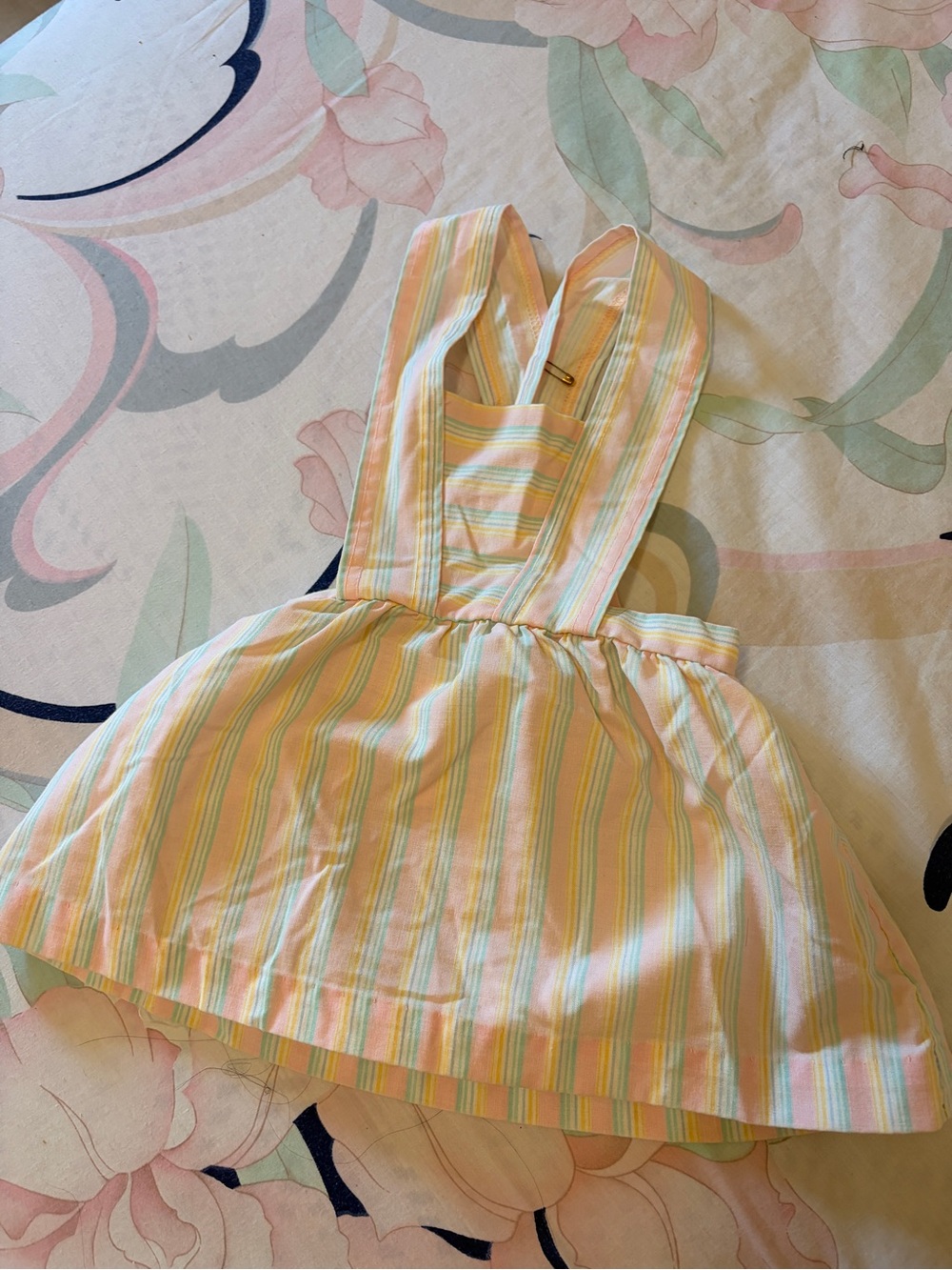 Vintage Girls' Pastel Striped Skirt Overalls - Yellow/Pink/Green